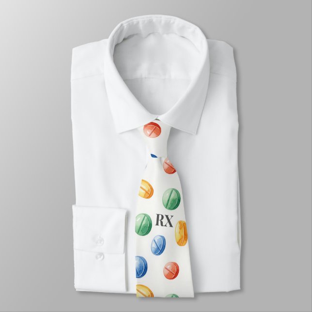 Colourful Pill Pattern Pharmacy RX Prescription  Tie (Tied)