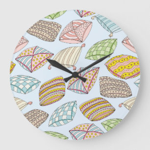 Colourful pillows, vintage seamless texture. large clock