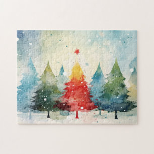 Colourful Pine Trees Christmas Jigsaw Puzzle