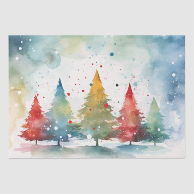 Colourful Pine Trees Christmas Tissue Paper (Front)