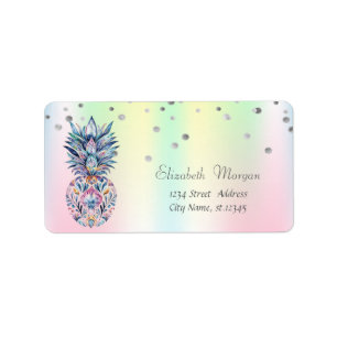 Colourful Pineapple Confetti Holographic Iridescen Label