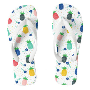 Colourful pineapple & flowers pattern thongs