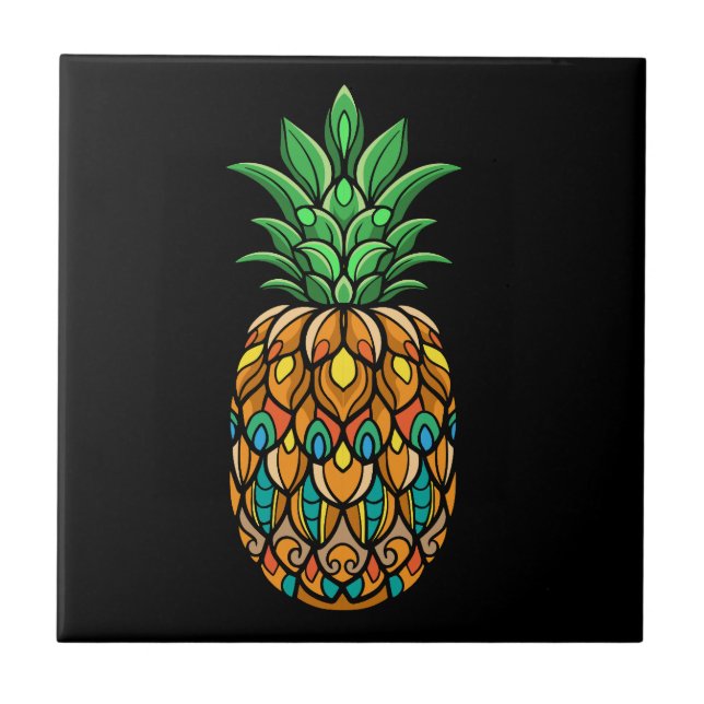 colourful-pineapple-fruit-mandala-arts-isolated ceramic tile (Front)