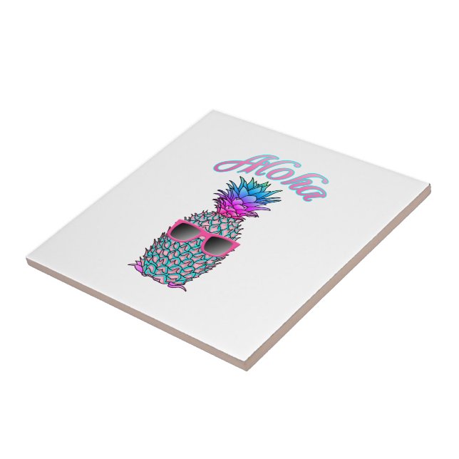 Colourful Pineapple Hawaiian Aloha Ceramic Tile (Side)