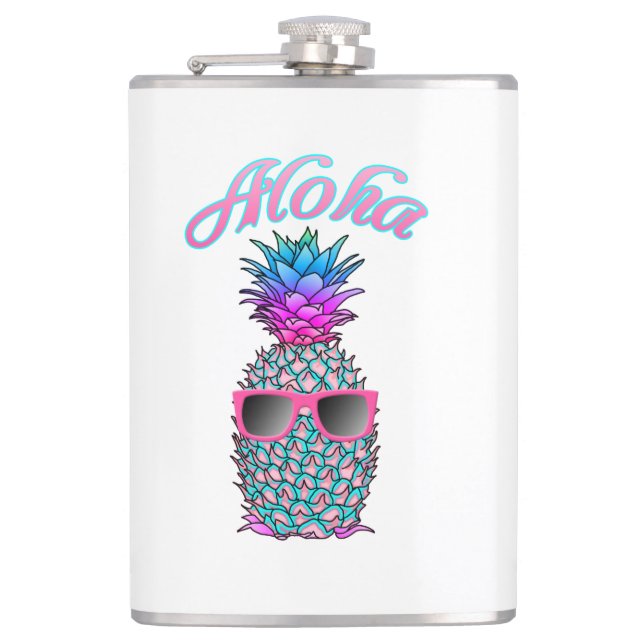 Colourful Pineapple Hawaiian Aloha Hip Flask (Front)