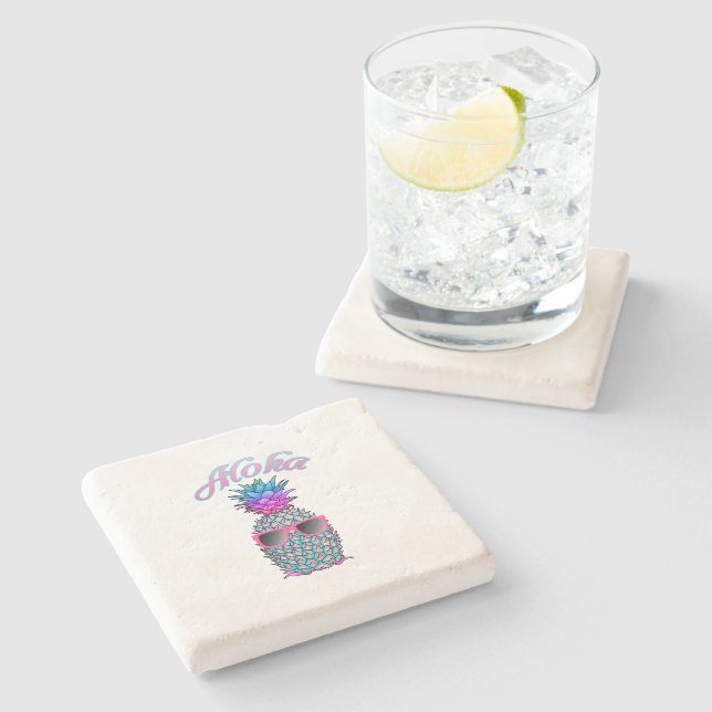 Colourful Pineapple Hawaiian Aloha Stone Coaster (Side)