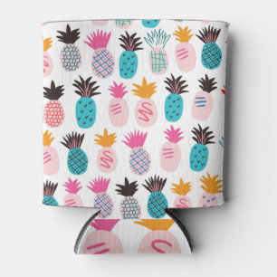 Colourful pineapple leaves, tropical doodle. can cooler