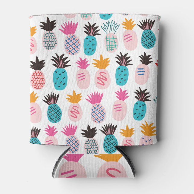 Colourful pineapple leaves, tropical doodle. can cooler (Front)