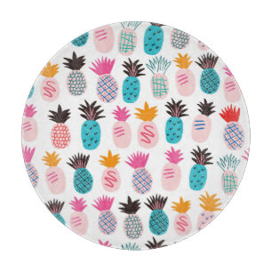 Colourful pineapple leaves, tropical doodle. cutting board