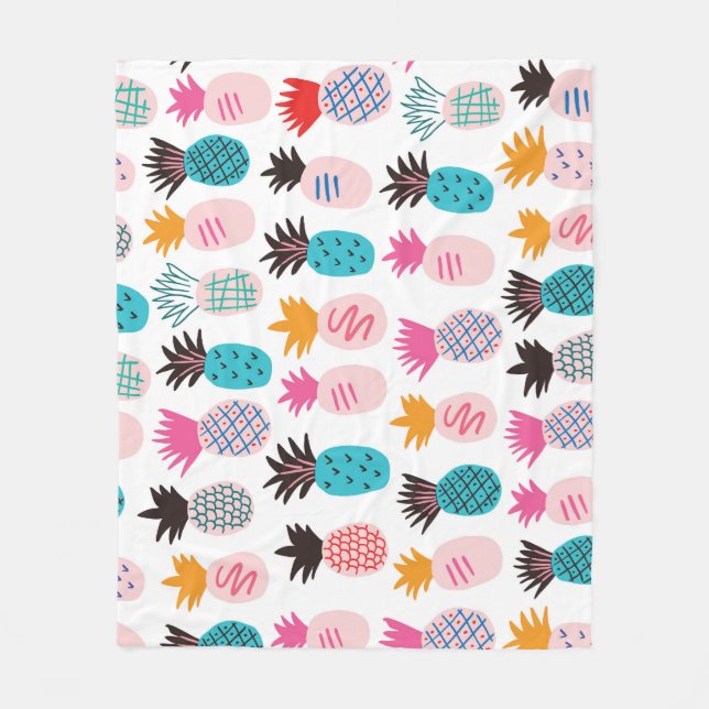 Colourful pineapple leaves, tropical doodle. fleece blanket (Front)