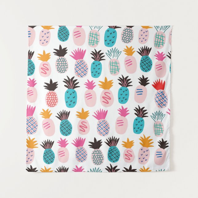 Colourful pineapple leaves, tropical doodle. tapestry (Front)