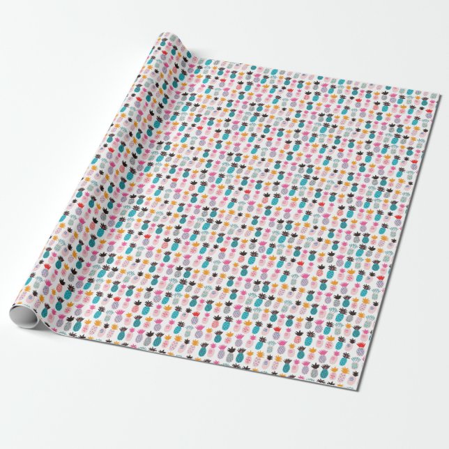 Colourful pineapple leaves, tropical doodle. wrapping paper (Unrolled)