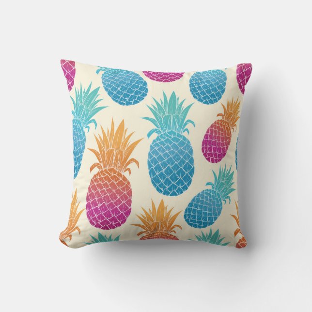 Colourful Pineapple Light Yellow Background Cushion (Front)