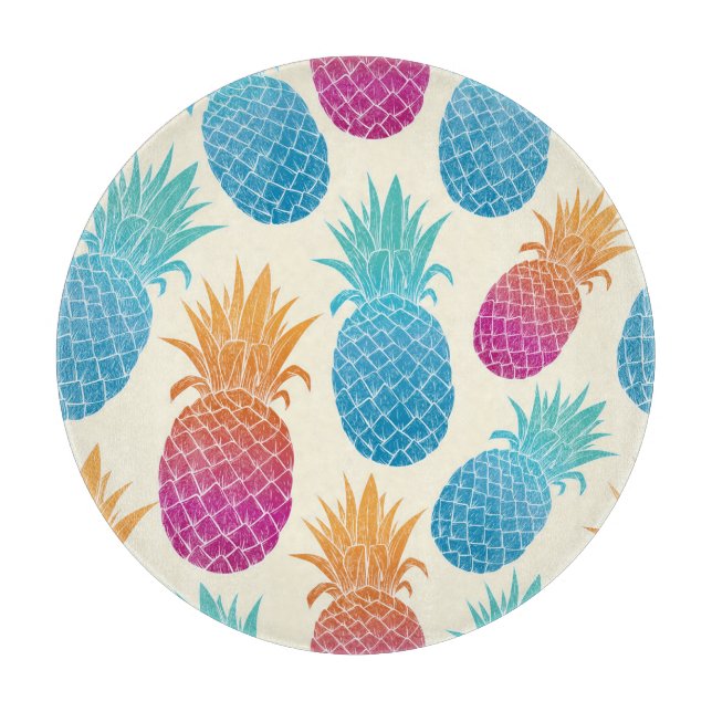 Colourful Pineapple Light Yellow Background Cutting Board (Front)