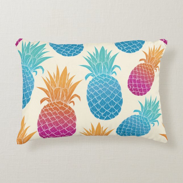 Colourful Pineapple Light Yellow Background Decorative Cushion (Front)