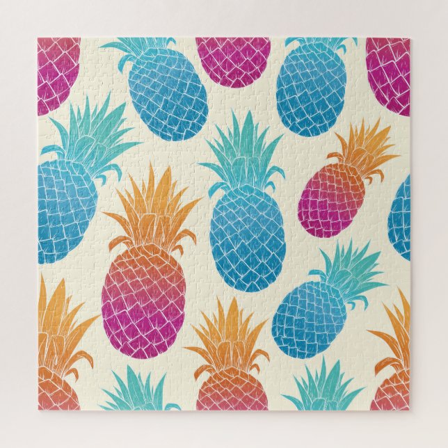 Colourful Pineapple Light Yellow Background Jigsaw Puzzle (Vertical)