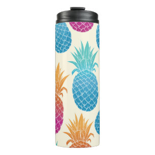 Colourful Pineapple Light Yellow Background Thermal Tumbler