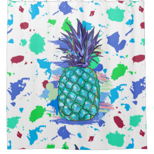 Colourful Pineapple Paint Splatter Illustration Shower Curtain