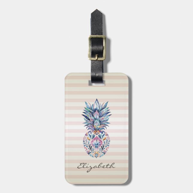 Colourful Pineapple ,Stripes Luggage Tag (Front Vertical)