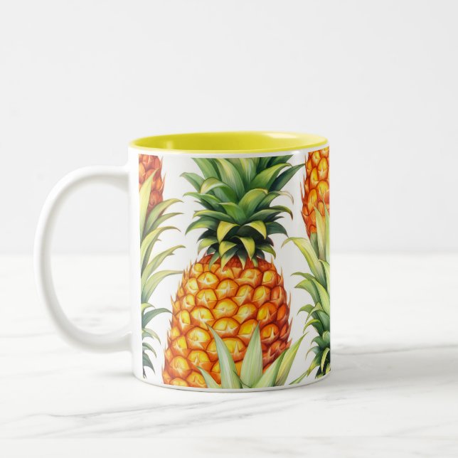 Colourful Pineapple Summer Tropical Pattern Two-Tone Coffee Mug (Left)