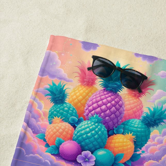 Colourful pineapples beach towel (In Situ)