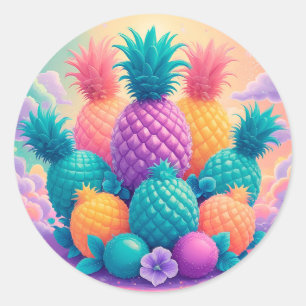 Colourful pineapples classic round sticker