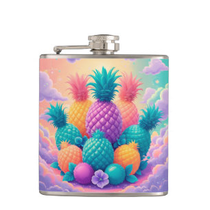Colourful pineapples hip flask
