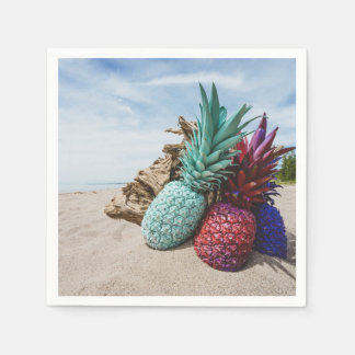 Colourful Pineapples on a Sandy Beach Paper Napkin
