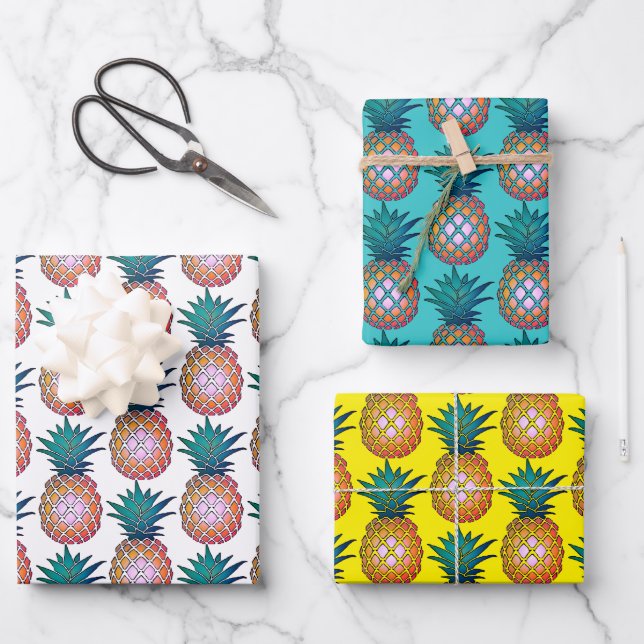 Colourful Pineapples Wrapping Paper Sheet (Front)