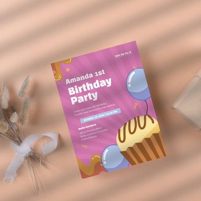 Colourful Pink 1st Birthday Invitation (Creator Uploaded)