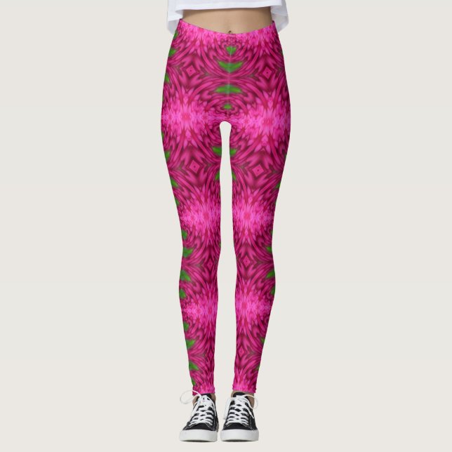 Colourful Pink and Green Abstract Pattern Leggings (Front)