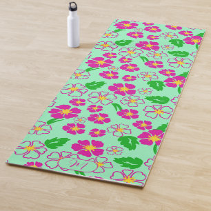 Colourful Pink and Green Floral Yoga Mat