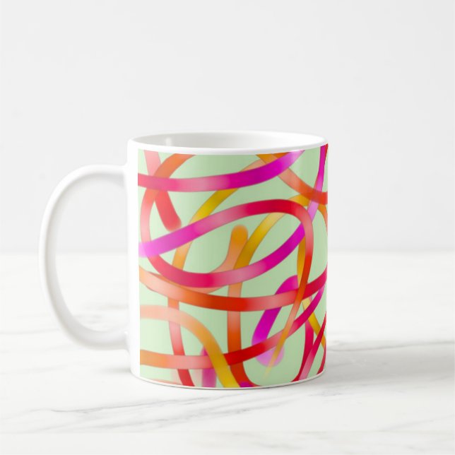Colourful pink and orange abstract design coffee mug (Left)