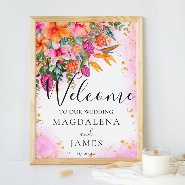 Colourful Pink and Orange Tropical Flowers Welcome Poster (Creator Uploaded)