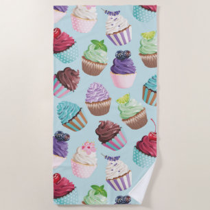 Colourful Pink and Teal Cupcakes Summer Pool Beach Towel