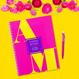 Colourful Pink and Yellow Custom Year Monogram Nam Planner