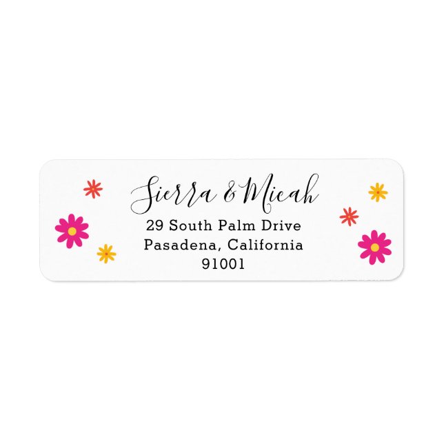 Colourful Pink and Yellow Flowers Return Address Label (Front)