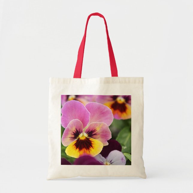 Colourful Pink and Yellow Pansy Flower Tote Bag (Front)
