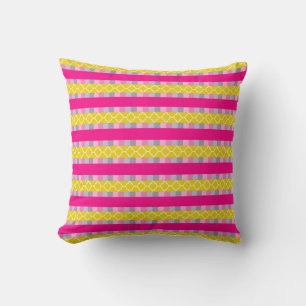 Colourful Pink And Yellow Stripes Pattern Cushion