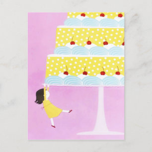 Colourful Pink Baby Girl Birthday Cake Holiday Postcard