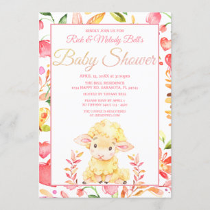 Colourful Pink Baby Sheep / Lamb Girl's Baby Showe Invitation