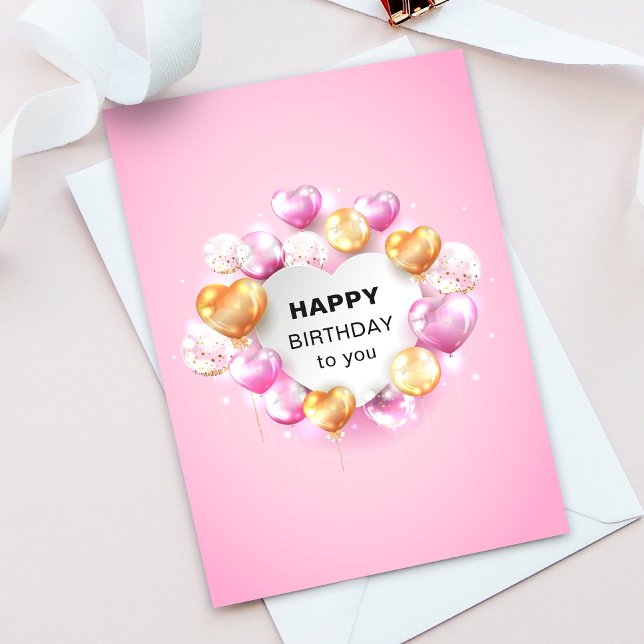 Colourful Pink Ballons Happy Birthday Greeting Car Thank You Card (Creator Uploaded)