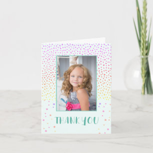 Colourful Pink Birthday Kids Girl 2 Photo Thank yo Card
