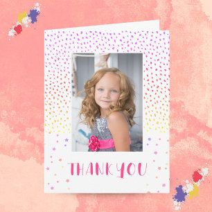 Colourful Pink Birthday Kids Girl Photo Thank you Card