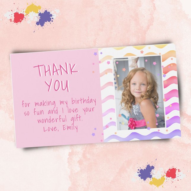 Colourful Pink Birthday Thank you Kids Girl Photo (Creator Uploaded)