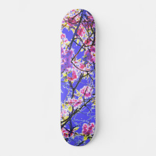 Colourful pink blue abstract floral design skateboard