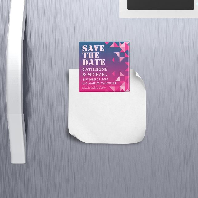 Colourful Pink & Blue Geometric Save The Date Magnet (Creator Uploaded)