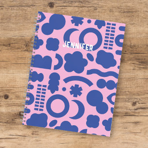 Colourful Pink Blue Organic Shapes Pattern w/ Name Notebook