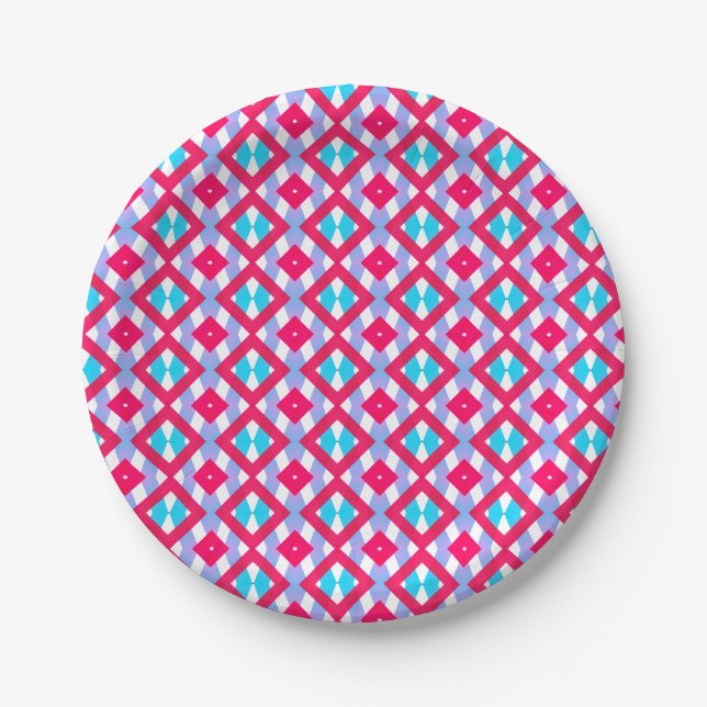 Colourful Pink blue purple  Paper Plate (Front)