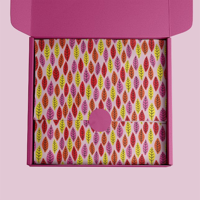 Colourful Pink Bright Leaf pattern Tissue Paper (Colourful leaf print pink tissue paper)